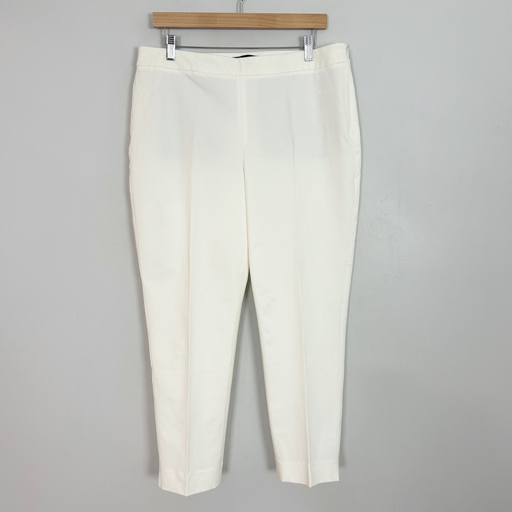 Talbots Chatham Ankle Curvy Pants White Stretch Side Zip Size 14 Petite Women